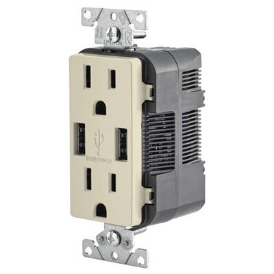 Leviton 2-Port USB Charger & Tamper-Resistant Duplex Receptacle, 15A, Light Almond